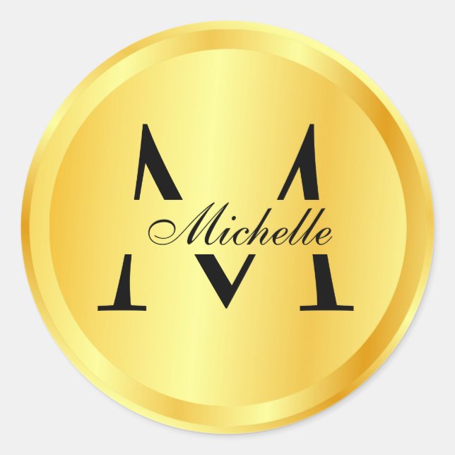 Monogrammed Elegant Faux Gold Glamour Template Classic Round Sticker (Front)