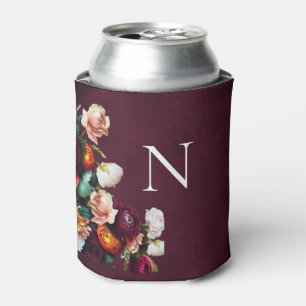 Monogrammed Elegant Floral Botanical Modern Can Cooler