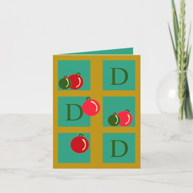 Monogrammed Elegant, Fun Christmas Ornaments Bingo Holiday Card (Front)