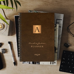Monogrammed elegant gold brown modern 2025 planner
