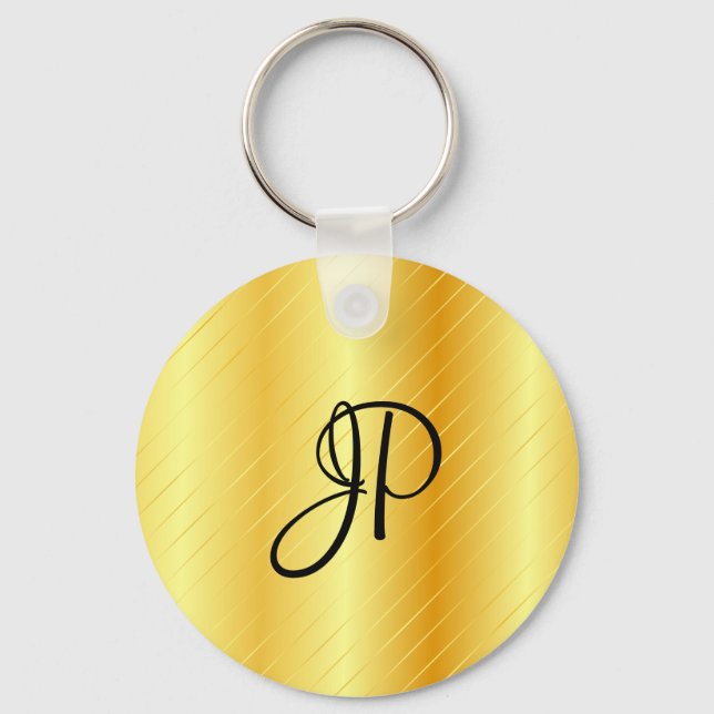 Monogrammed Elegant Gold Look Template Modern Key Ring (Front)