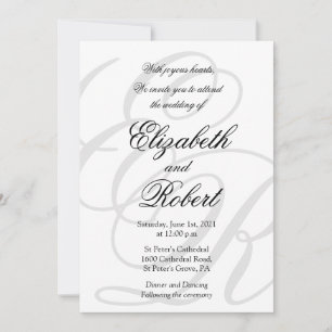 Monogrammed Elegant Minimalist Black and White Invitation