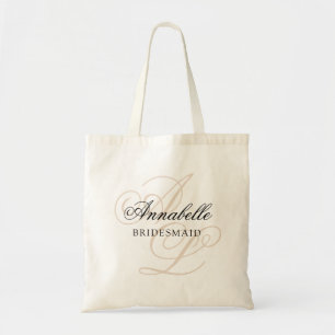 Monogrammed Elegant Minimalist Bridesmaid Gift Tote Bag