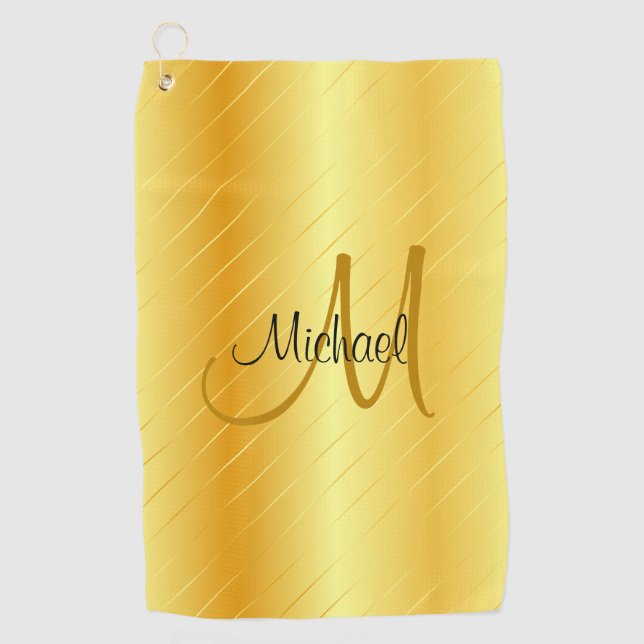 Monogrammed Elegant Modern Faux Gold Template Golf Towel (Front)