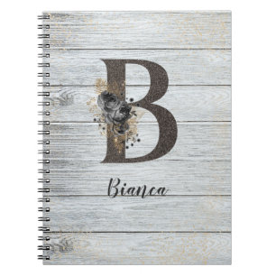 Monogrammed Elegant Modern Goth Black Rose B Notebook
