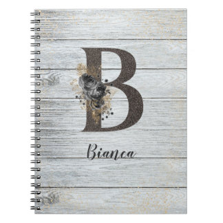 Monogrammed Elegant Modern Goth Black Rose B Notebook