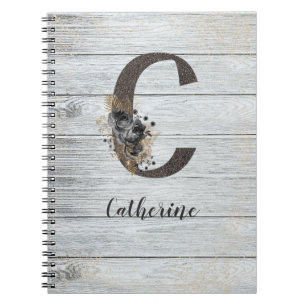 Monogrammed Elegant Modern Goth Black Rose C Notebook