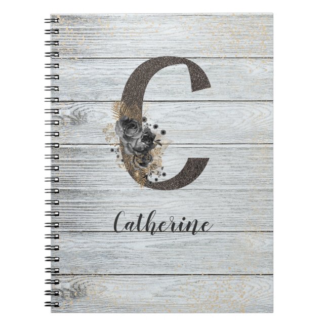 Monogrammed Elegant Modern Goth Black Rose C Notebook (Front)