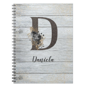 Monogrammed Elegant Modern Goth Black Rose D Notebook