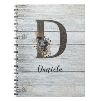 Monogrammed Elegant Modern Goth Black Rose D Notebook