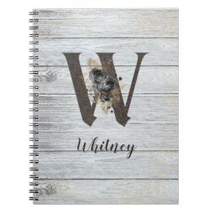 Monogrammed Elegant Modern Goth Black Rose W Notebook