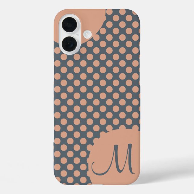 Monogrammed Elegant Peach Pink Polka Dot Case-Mate iPhone Case (Back)