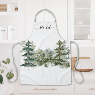 Monogrammed Elegant Pine Forest and mountain  Apron