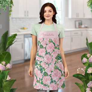 Monogrammed Elegant Pink Floral Apron
