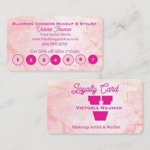 Monogrammed Elegant Pink Marble Glitter Salon  Loyalty Card