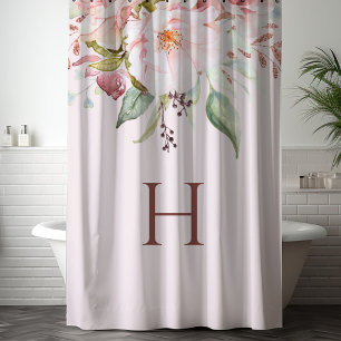 Monogrammed Elegant Pink Rose Peony Floral Shower Curtain