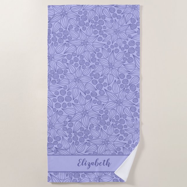 Monogrammed Elegant Purple Floral Beach Towel (Front)