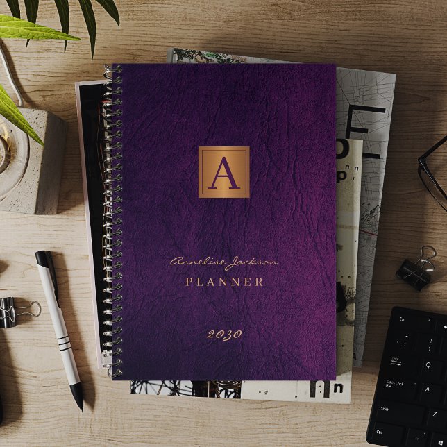 Monogrammed elegant purple gold modern 2025 planner (Creator Uploaded)