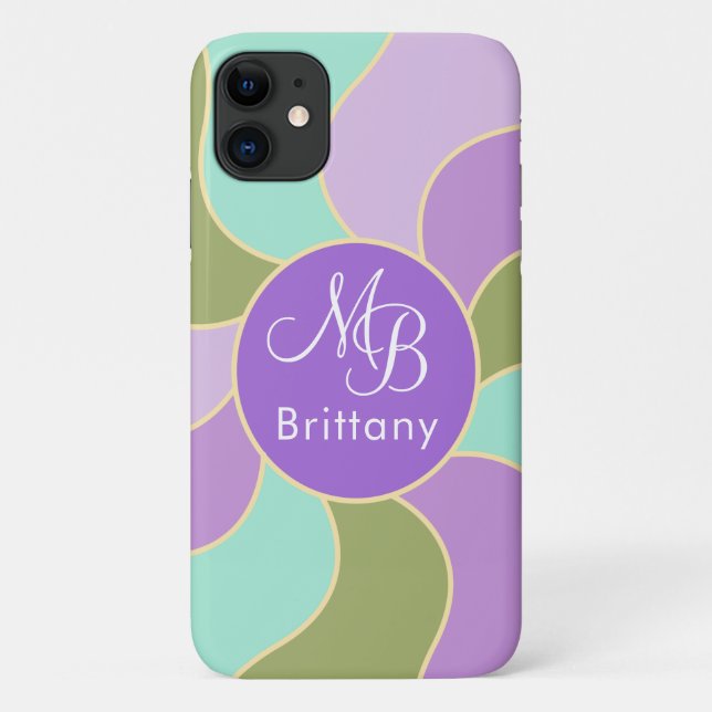 Monogrammed  Elegant  Purplish Retro Sun Waves  Case-Mate iPhone Case (Back)