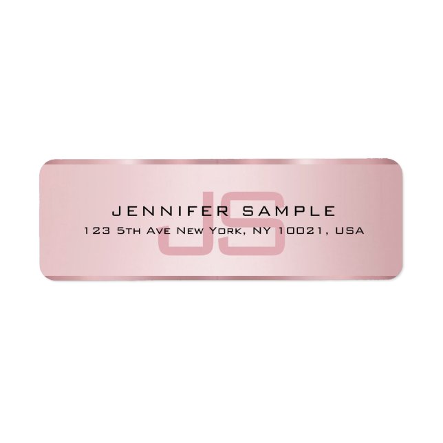 Monogrammed Elegant Rose Gold Return Address Label (Front)