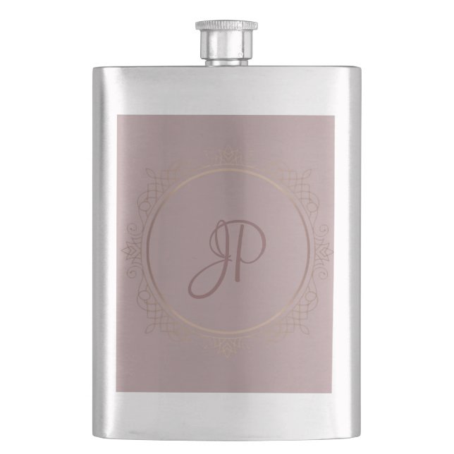 Monogrammed Elegant Rose Gold Template Trendy Hip Flask (Front)