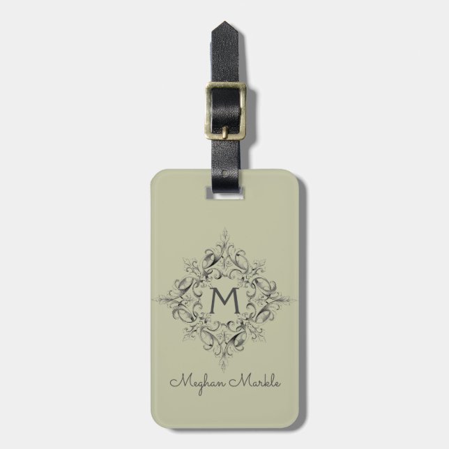 Monogrammed elegant script luggage tag (Front Vertical)
