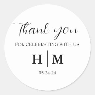 Monogrammed Elegant Thank You Wedding Favour Classic Round Sticker