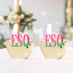 Monogrammed ESQ. Ombre Pink & Green Stemless Wine Glass