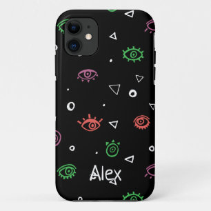 Monogrammed Evil Eye Pattern Add First Name iPhone 11 Case