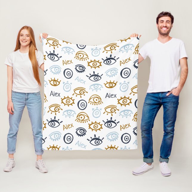 Monogrammed Evil Eye Pattern | Add Name Fleece Bla Blanket (In Situ)