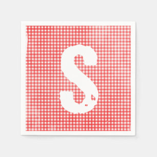 monogrammed faded red and white gingham pattern napkin