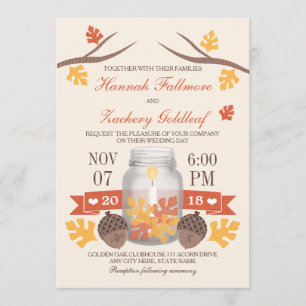 Monogrammed Fall Leaf Mason Jar Wedding Invitation