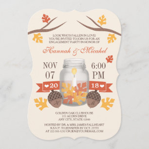 Monogrammed Fall Leaves Mason Jar Engagement Party Invitation