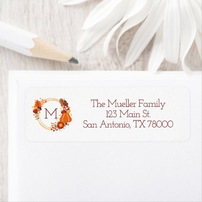 Monogrammed Fall Return Address Label (Insitu)