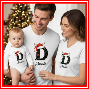 Monogrammed Family Christmas Antlers Santa Hat T-Shirt