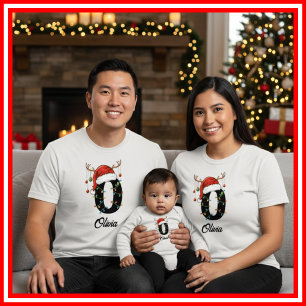 Monogrammed Family Christmas Antlers Santa Hat T-Shirt