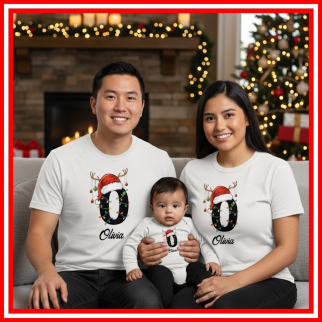 Monogrammed Family Christmas Antlers Santa Hat T-Shirt (Creator Uploaded)