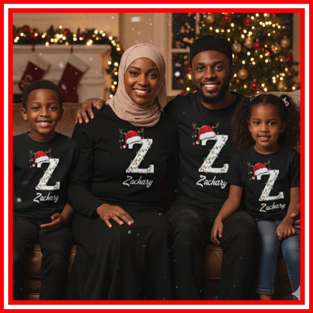 Monogrammed Family Christmas Antlers Santa Hat T-Shirt (Creator Uploaded)