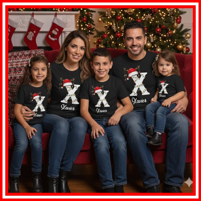 Monogrammed Family Christmas Antlers Santa Hat T-Shirt (Creator Uploaded)