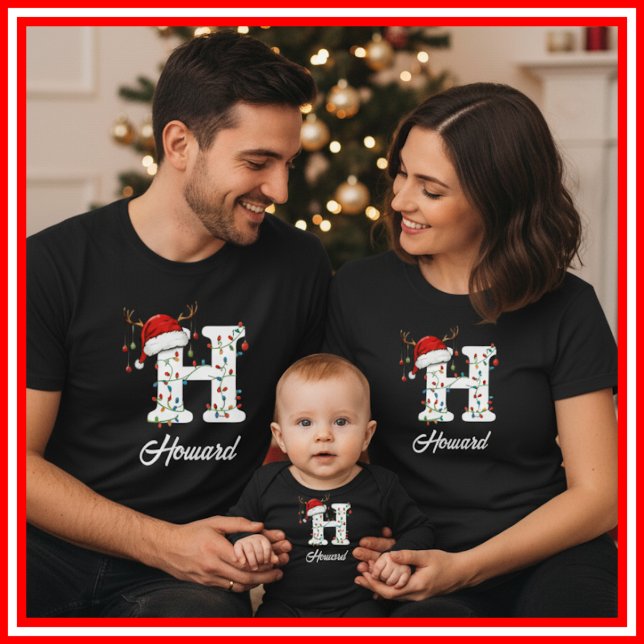 Monogrammed Family Christmas Antlers Santa Hat T-Shirt (Creator Uploaded)