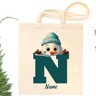 Monogrammed Family Christmas Custom Cute Snowman Tote Bag
