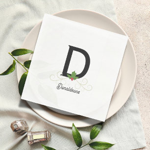 Monogrammed Family Christmas Holly Napkin