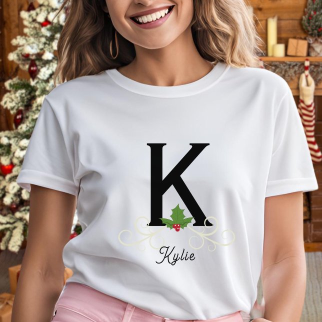 Monogrammed Family Christmas Holly Womens  T-Shirt (Creator Uploaded)