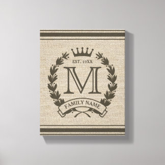 Monogrammed Family Logo Burlap Look Canvas Print