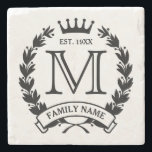 Monogrammed Family Logo Stone Coaster<br><div class="desc">Laurel wreath and crown logo. Enter your initial,  last name/short text and year established. Great housewarming/special occasion/holiday gift for a family.</div>