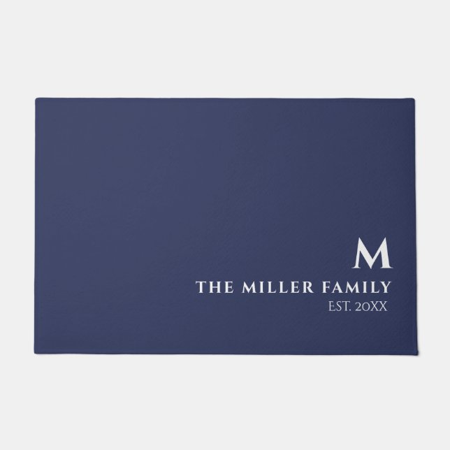 Monogrammed Family Name Establish Date | Blue Doormat (Front)