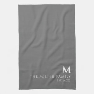 Monogrammed Family Name Grey & White Tea Towel
