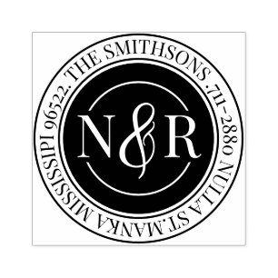 Monogrammed Family Name Return Address Circular Rubber Stamp