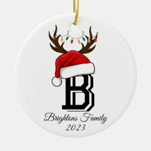 Monogrammed Family Name Santa Claus Christmas  Ceramic Ornament