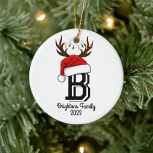 Monogrammed Family Name Santa Claus Christmas Ceramic Ornament